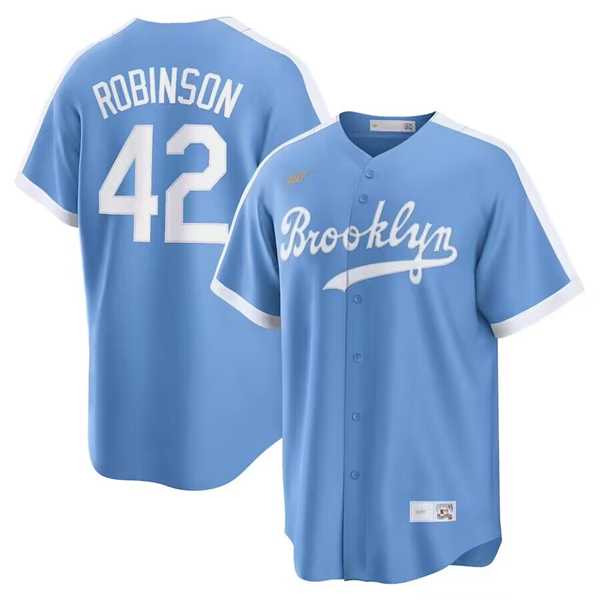 Mens Los Angeles Dodgers #42 Jackie Robinson Light Blue Cool Base Stitched Baseball Jersey Dzhi